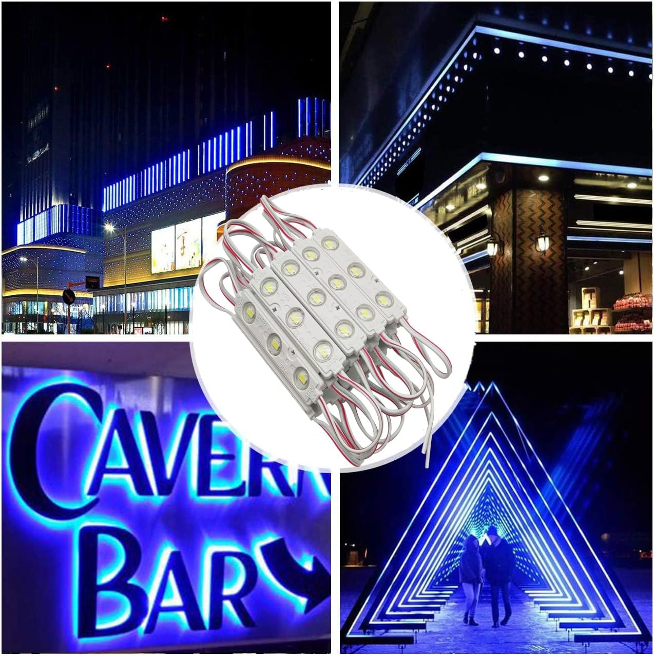 LED Module, 100PCS Blue Light for Signs, 12V DC 5630 SMD 3 LED Window Light, Waterproof for Letter Advertising Sign Decor (Blue, Power Supply NOT Included)