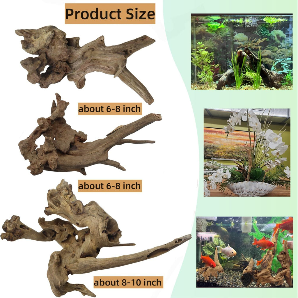 Driftwood for Aquarium Decor, Fish Tank Decor, 3 Pcs Reptile Branches, Drift Wood for Fishtank, Aquarium Hardscape, Betta Fish Decor, Reptiles Driftwood Branch (Driftwood 5.8- 9.8 Inch (Pack of 3))