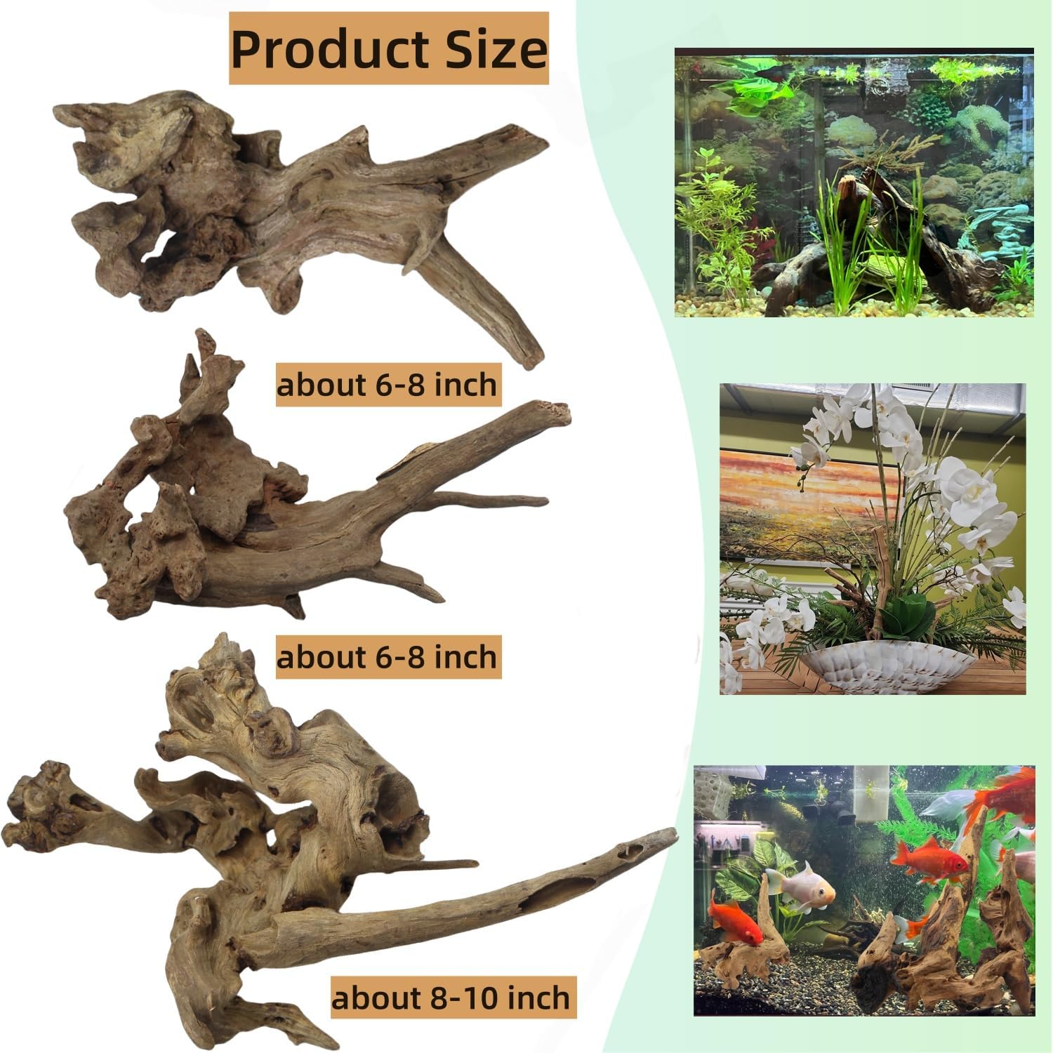 Driftwood for Aquarium Decor, Fish Tank Decor, 3 Pcs Reptile Branches, Drift Wood for Fishtank, Aquarium Hardscape, Betta Fish Decor, Reptiles Driftwood Branch (Driftwood 5.8- 9.8 Inch (Pack of 3))
