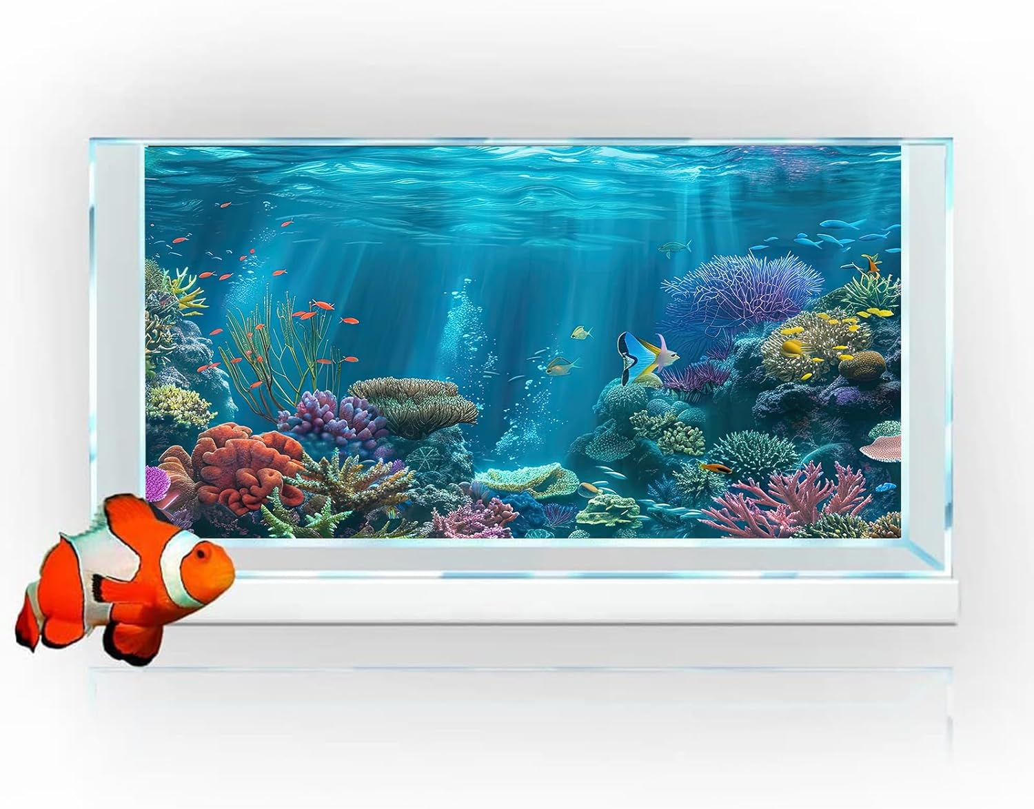 iTapnoom Ocean Floor Aquarium Background, Underwater Tropical Fish Coral Reef Aquatic Nature Plant Fish Tank Backdrop Decor, Polyester Fabric with 6 EVA Double-Sided Tapes 48x24 inches/120x60cm