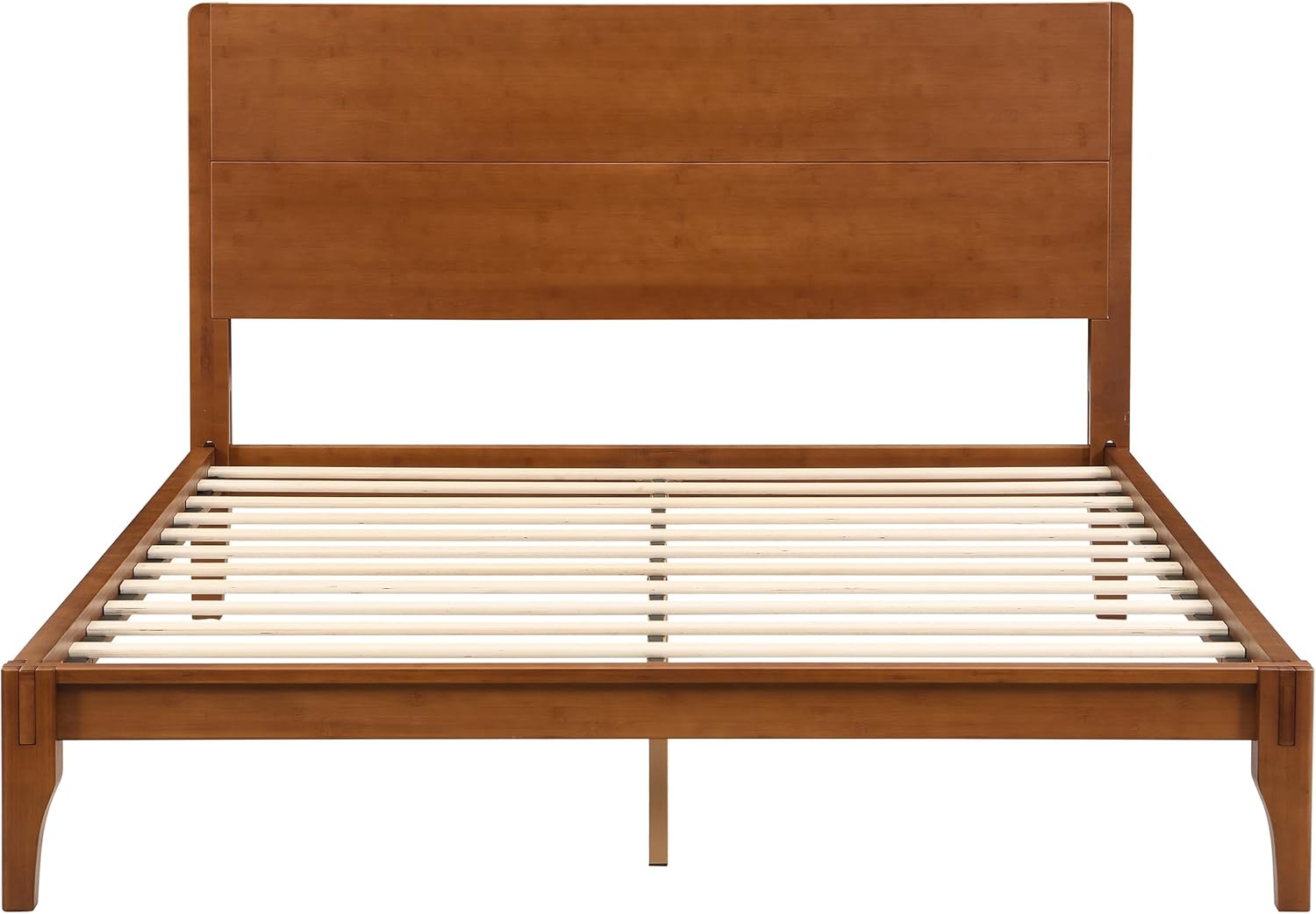 Merax Mid Century Queen Bed Frame with Headboard, Bamboo Wood Platform Bed Frame Queen Size with Wood Slat, Heavy Duty Steel Center Beam for Support, Under Bed Storage, No Box Spring Needed, Brown