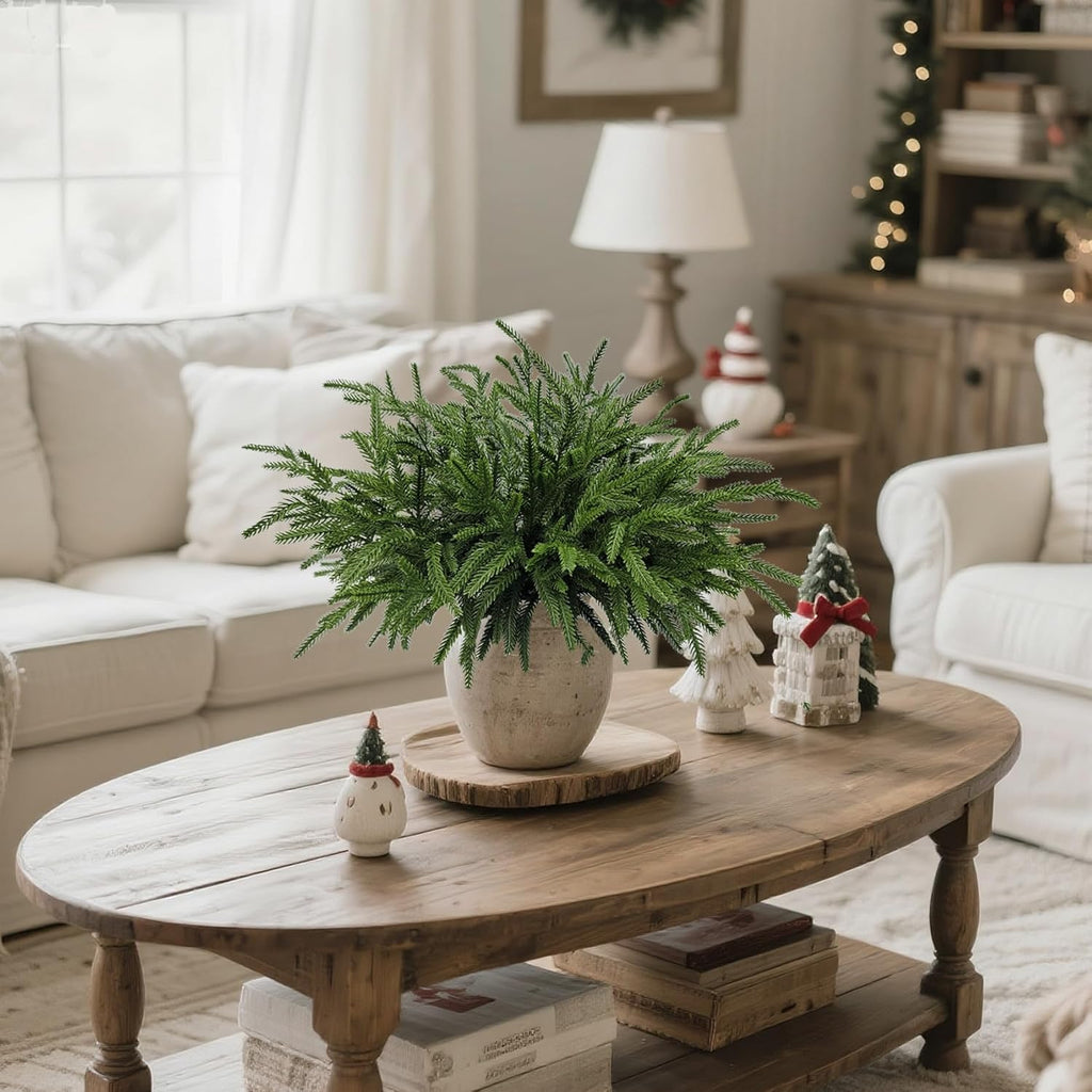 Ouddy Decor 16 Pcs Real Touch Christmas Norfolk Pine Stems, 18" Artificial Norfolk Pine Branches Faux Greenery Stems Fake Cedar Plants for Vase DIY Christmas Garland Wreath Indoor Outdoor Home Decor