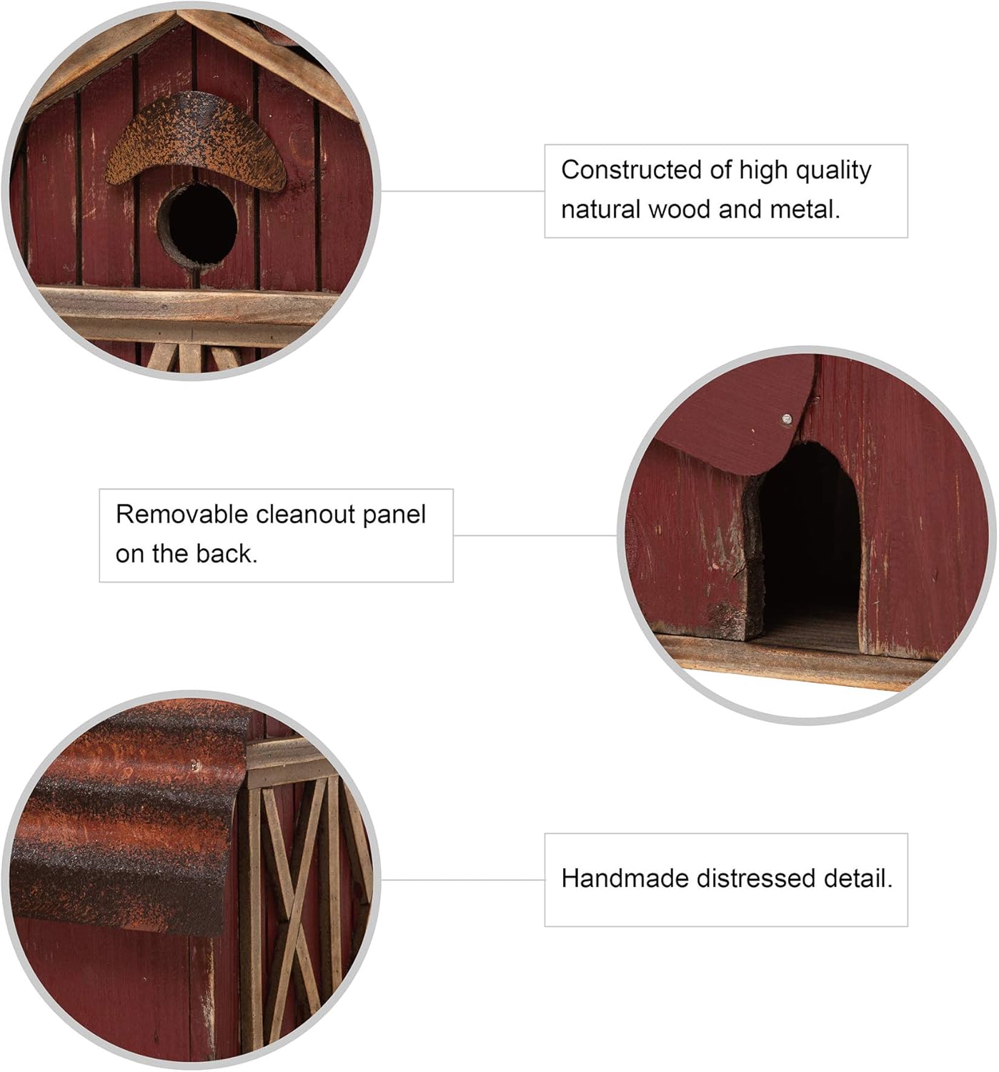 glitzhome 10.2" H Rustic Bird House Outdoor Garden Red Barn Patio Garden Decorative Handmade Distressed Solid Wood Birdhouse