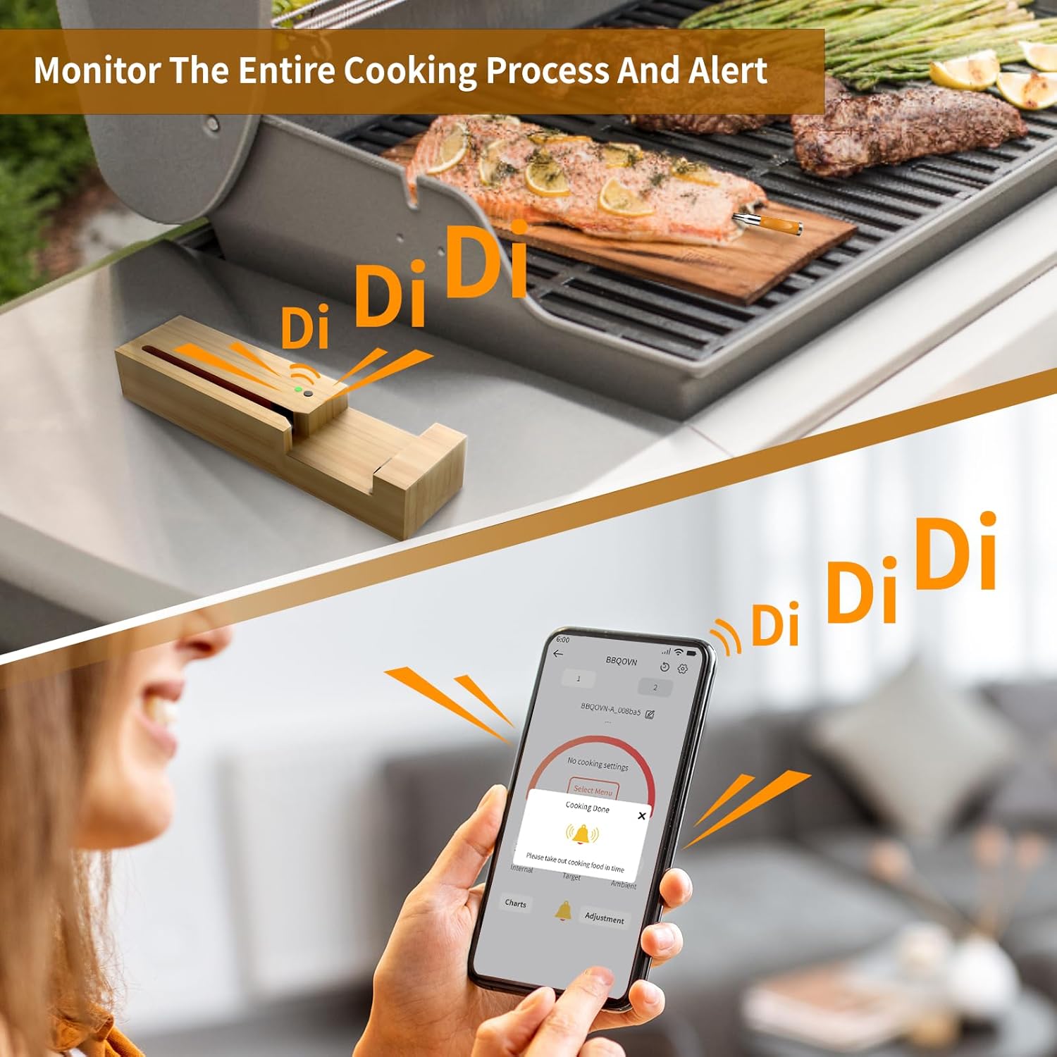 Bluetooth Wireless Meat Thermometer Ultra-Thin Probe NIST Accuracy Certification 800FT Range Monitor Temperature for BBQ,Grill,Kitchen,Sous Vide,Oven,Smoker (2, Grey, Small)