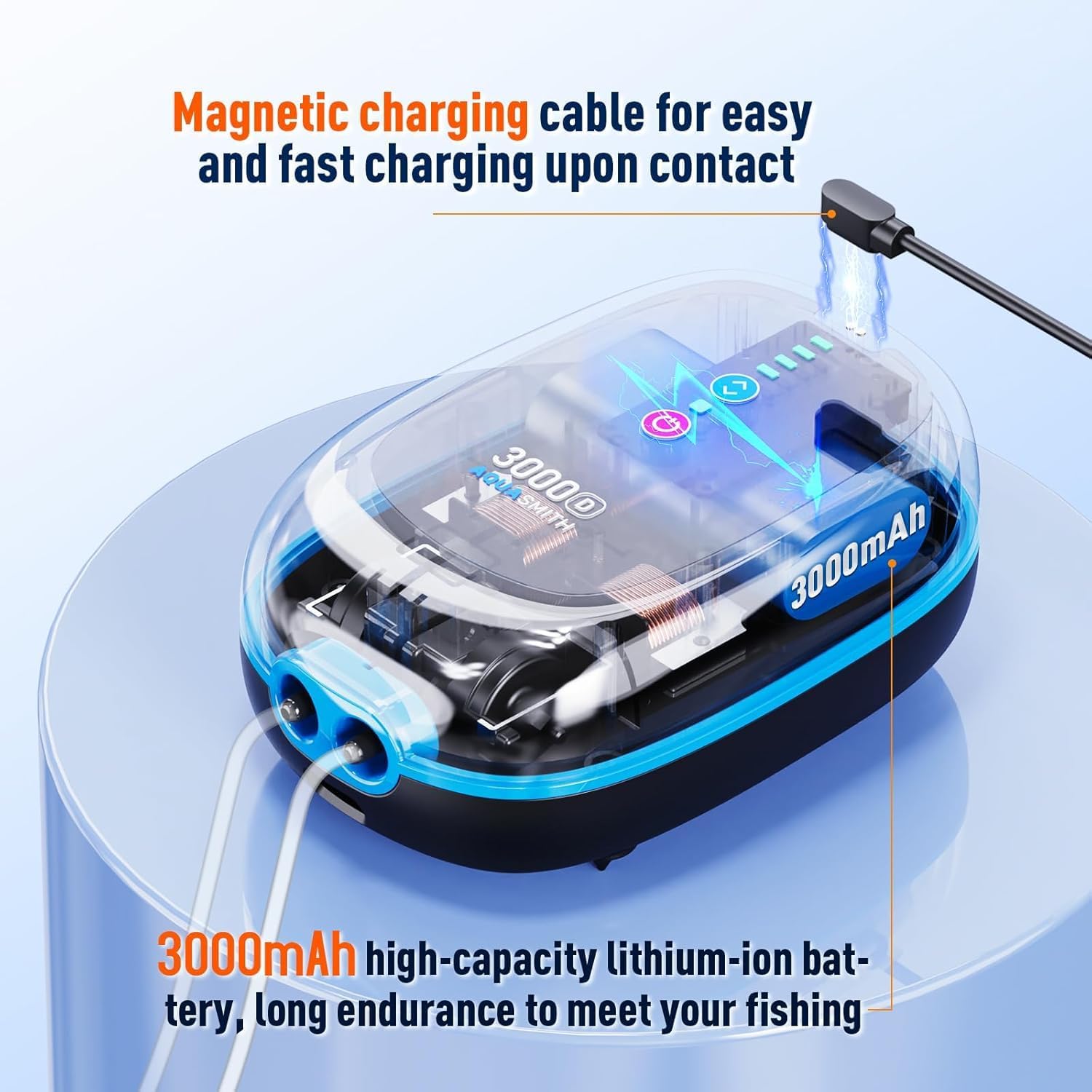Bait Aerator,Rechargeable Aerator for Fish,IPX7 Waterproof, Suitable for Outdoor Fishing, Power Outage Emergency air Pump, Built-in Battery 3000mah, (3W/48GPH) Maximum Battery Life of 70 Hours