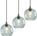 Light Green Glass Pendant Lights Kitchen Island Lighting Globe Pendant Light Fixtures Modern Pendant Lighting for Bedroom Living Dining Room Light Fixture (7.87 in, 3 Pack)