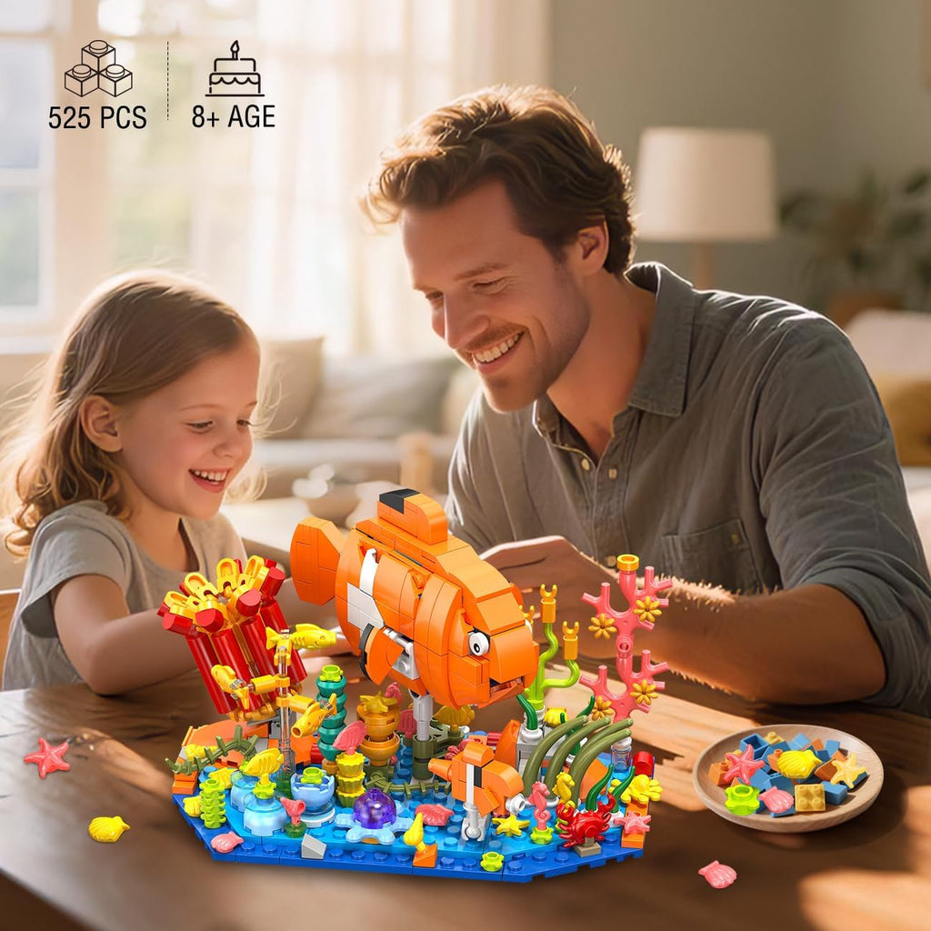 3 in 1 Animals Fish Turtle Octopus Building Set, Poseable Ocean Animal Building Block Toy for Office Home Decor, 525PCS Sea Creatures Kit, Birthday Gift for Adults Kids Boys Girls Ages 8-12+