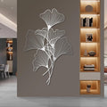Ginkgo Leaf Metal Wall Art, Gingko Metal Wall Decor, Leaf Wall Art for Living Room, Bedroom, Office(Silver,59"Hx38"W/150x96cm)