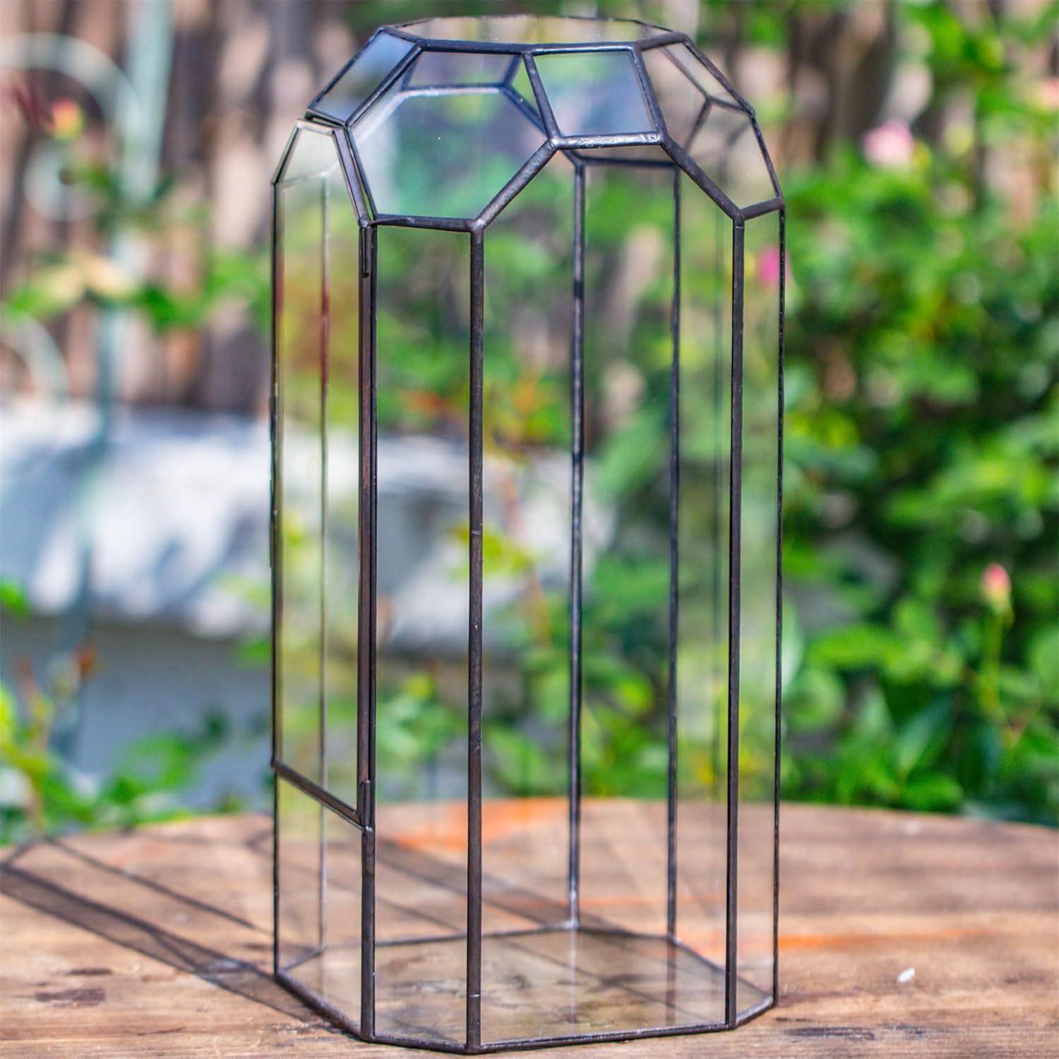 NCYP Glass Geometric Plant Terrarium with Door for Succulent Plants, Cacti - 5.5"x5.5"x12.8" - Indoor Vintage Tall Octagon Planter, Home Garden Office Tabletop Decoration (Terrarium Only)