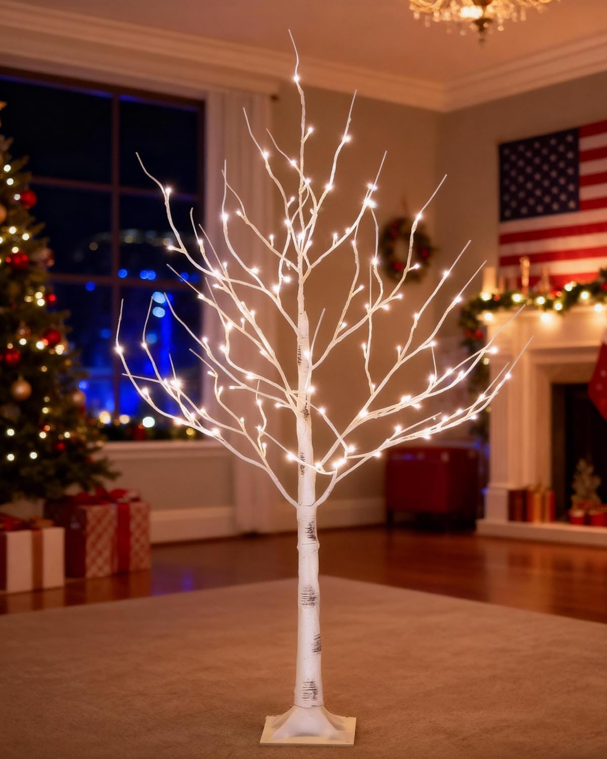 3ft Lighted Birch Tree with 64 Warm White LED Lights for Holiday Decor - Realistic Design, UL Certified, Dimmable, Waterproof - Ideal for Indoor and Outdoor Decoration