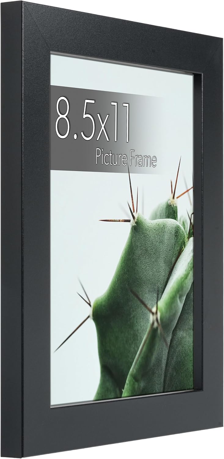wallsthatspeak Elements 8.5x11 Picture Frame with Easel for Shelf Décor, Black Frame Displays Vertically or Horizontally, Includes High Clarity Glass, Set of 6