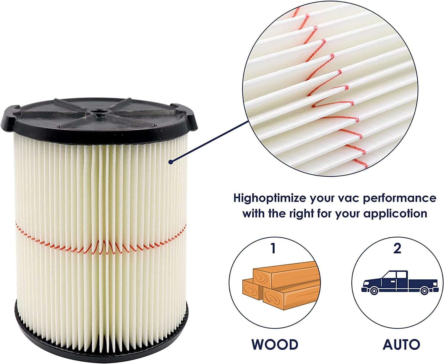 Replacement Filter For Craftsman 009-38754 CRAFTSMAN CMXZVBE38754 Red Stripe General Purpose Wet Dry Vac Replacement Filter for 5 to 20 Gallon shop vacuums 2pcs