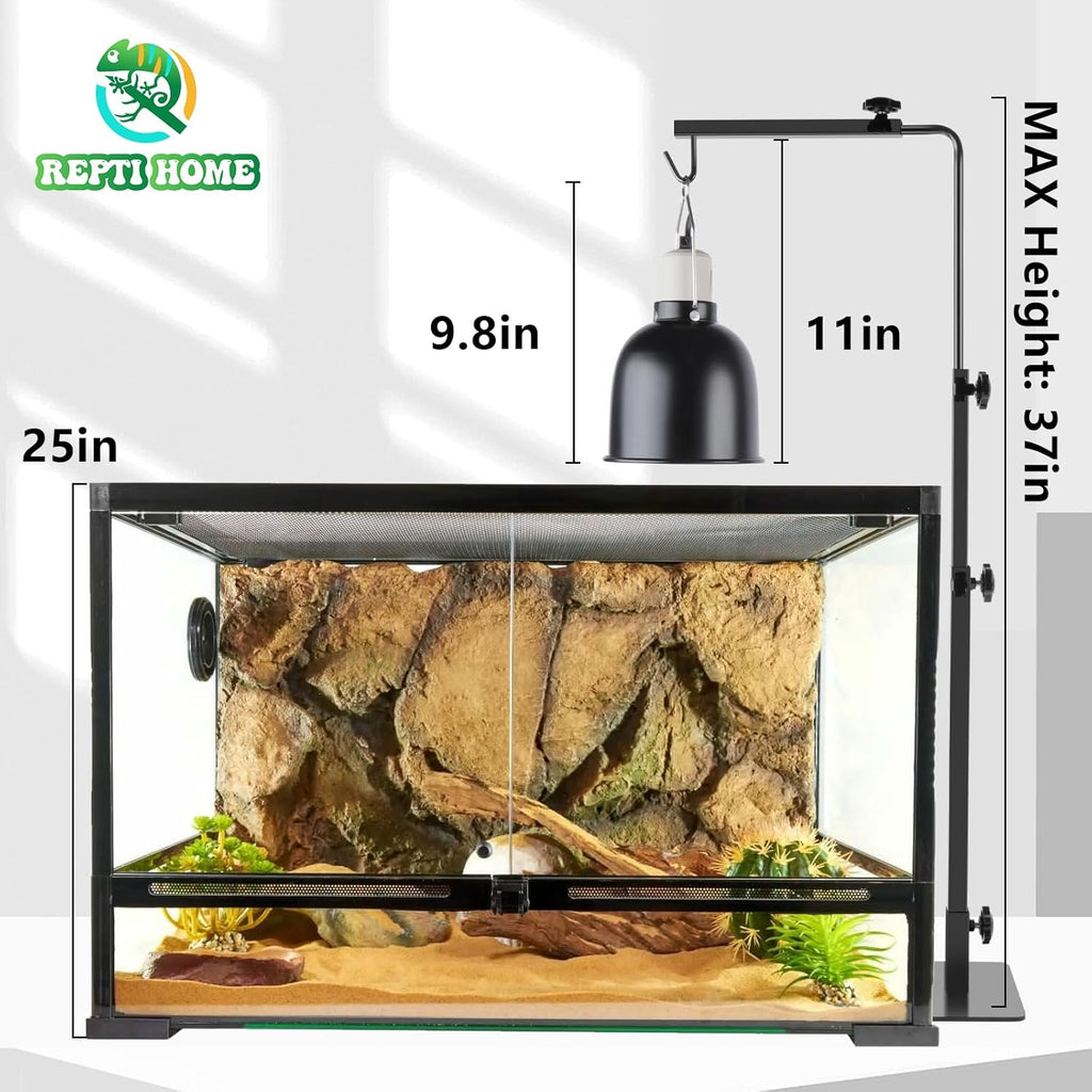 Reptile Lamp Stand , Adjustable 14-37 Inch Heat Lamp Stand , Reptile Light Stand Holder Lamp Hanging Bracket Metal Support for Glass Terrarium