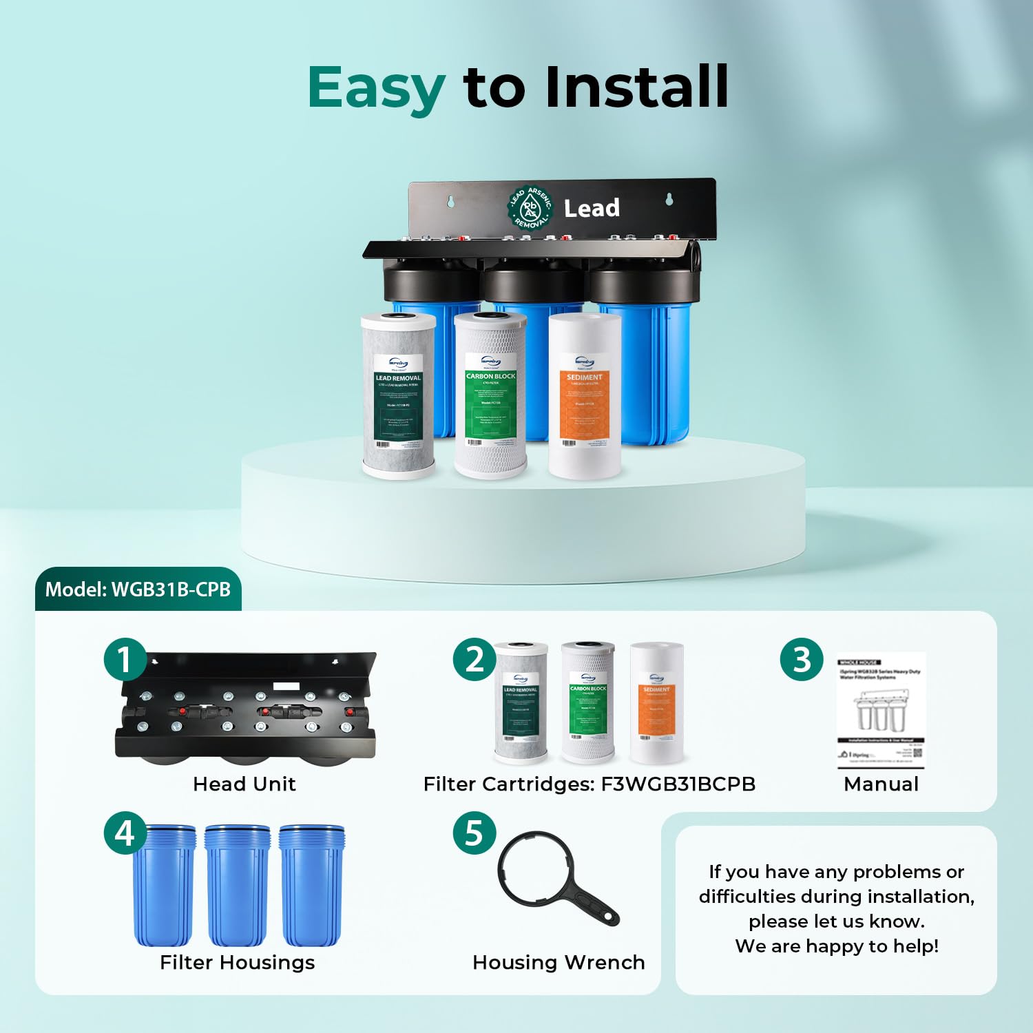 iSpring 3-Stage Whole House Water Filter System, SGS-Tested to Remove Up to 99% Lead, Reduces Chlorine & Sediment, Whole Home Water Filtration System w/ 10” x 4.5” Filters, Model WGB31B-CPB