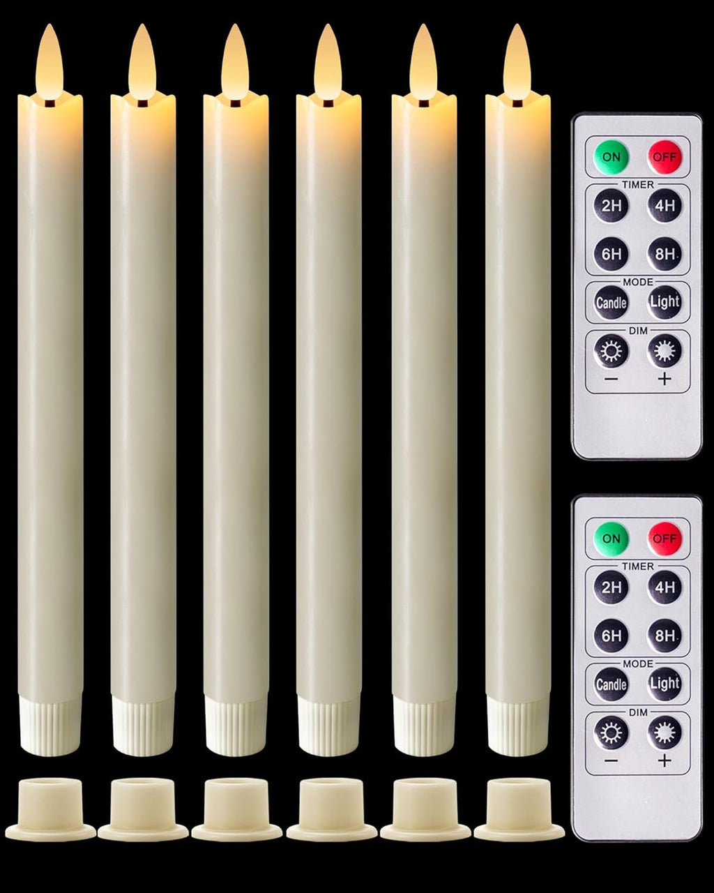 Homemory Real Waxy Flameless Taper Candles with Remote Timer, LED Candlesticks Flickering, Battery Operated Candles with Holders, 9.6 Inches for Home Christmas Wedding Celebration Decor, Ivory, 6 Pcs
