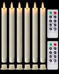Homemory Real Waxy Flameless Taper Candles with Remote Timer, LED Candlesticks Flickering, Battery Operated Candles with Holders, 9.6 Inches for Home Christmas Wedding Celebration Decor, Ivory, 6 Pcs