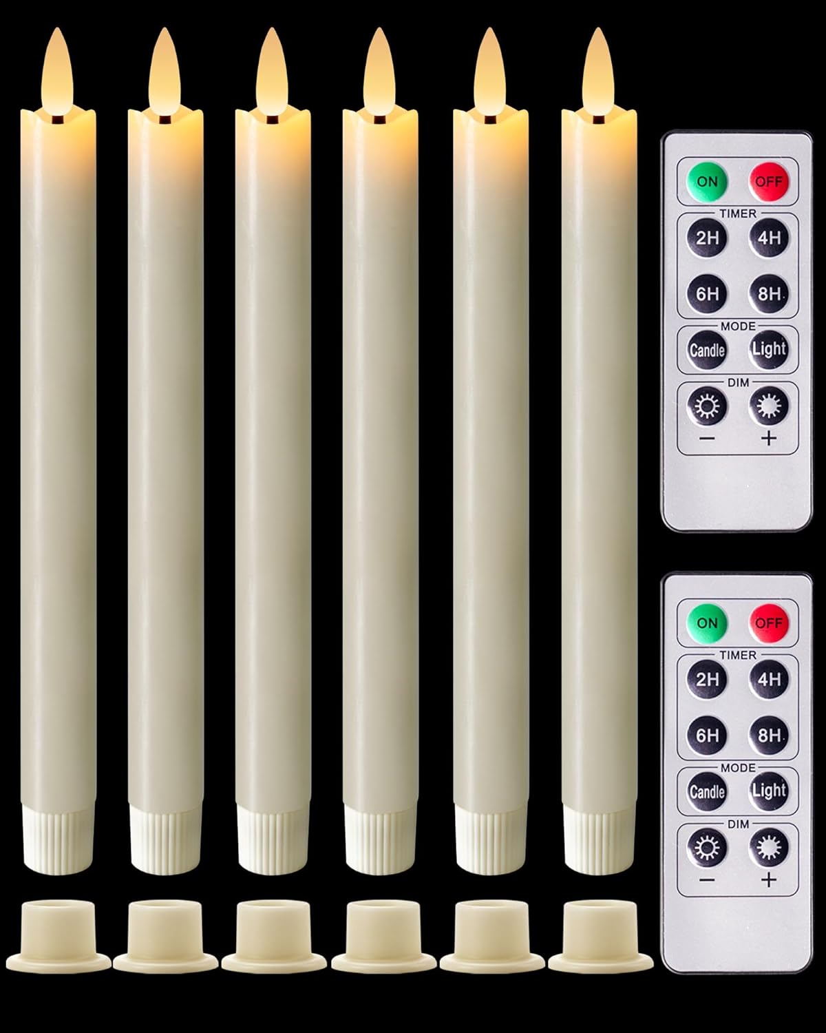 Homemory Real Waxy Flameless Taper Candles with Remote Timer, LED Candlesticks Flickering, Battery Operated Candles with Holders, 9.6 Inches for Home Christmas Wedding Celebration Decor, Ivory, 6 Pcs