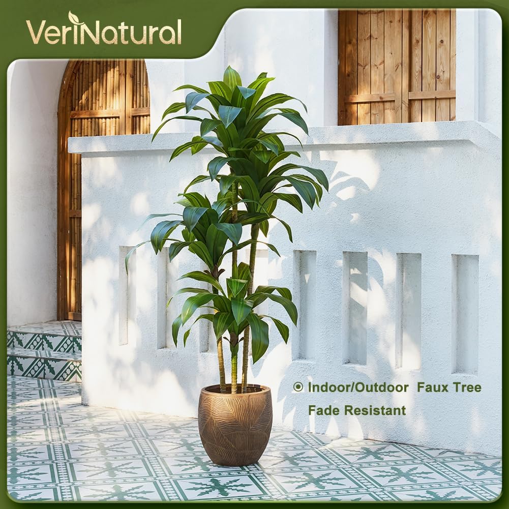 Artificial Dracaena Tree, 6FT Tall Fake Plants with UV Resistant Leaves, Faux Tropical Yucca Trees for Indoor Outdoor, Potted Large Floor Plant for Home Decor Living Room Porch, VN123