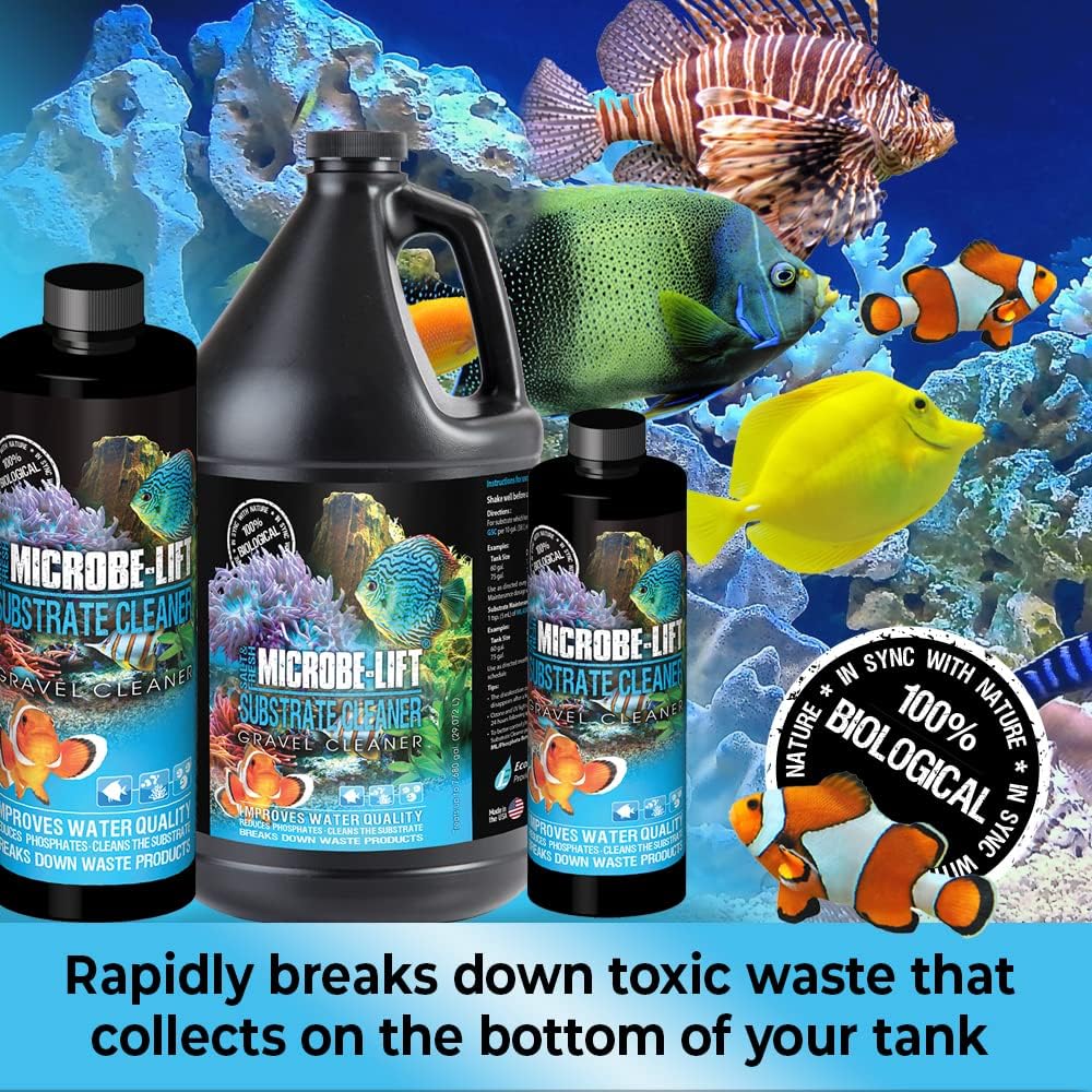 MICROBE-LIFT Gravel & Substrate Cleaner for Saltwater Aquarium and Freshwater Tanks, Tank Cleaner and Aquarium Water Conditioner, Clarifies Water, Reduces Sludge, Aquarium Supplies, 4 Ounces (GSC04)