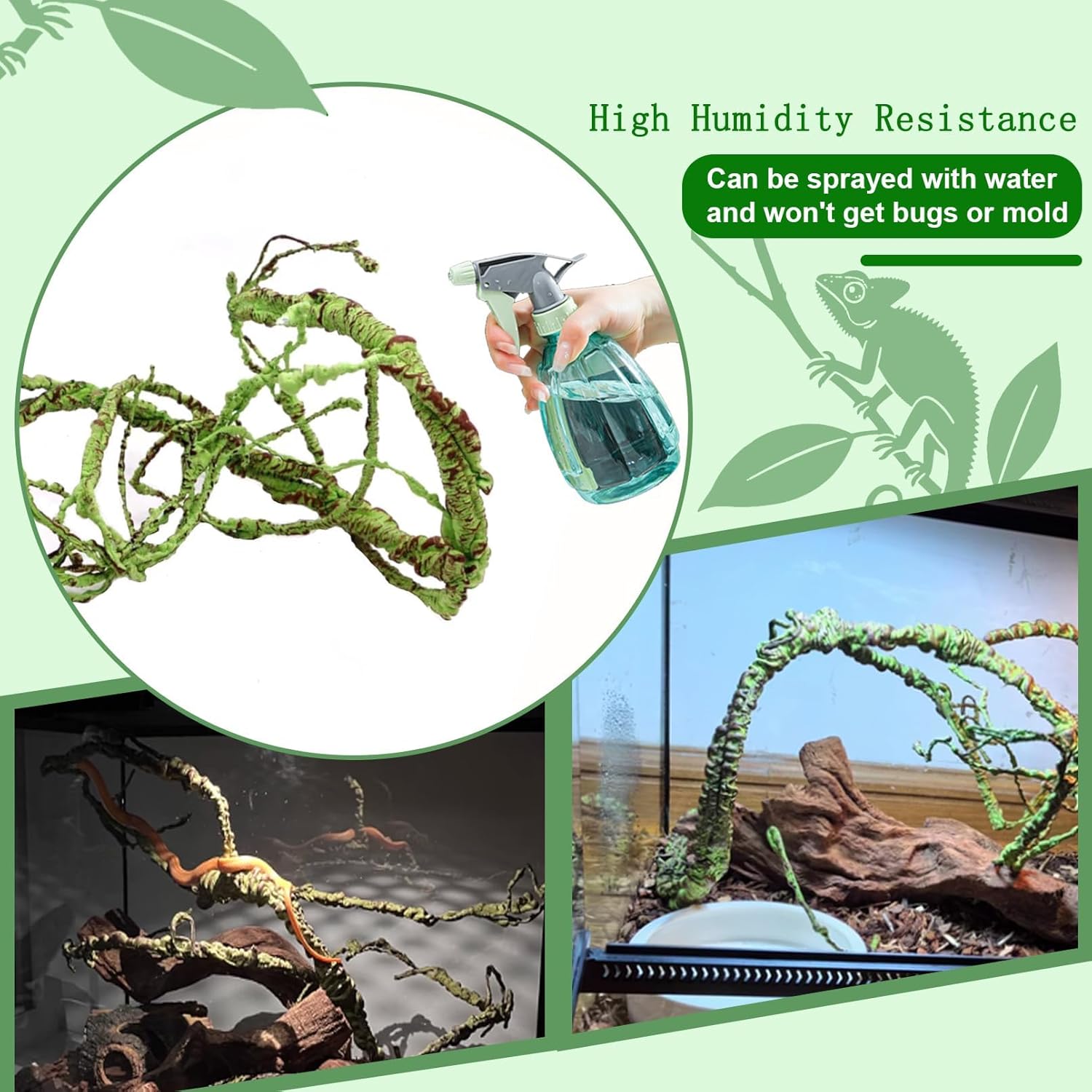 BNOSDM Reptile Jungle Vines Flexible Bend-A-Branch, 3.6Ft Reptile Climbing Branches, Chameleon Flexible Vine Decor,Terrarium Plants Decoration Accessories for Lizard Gecko Frog Snake
