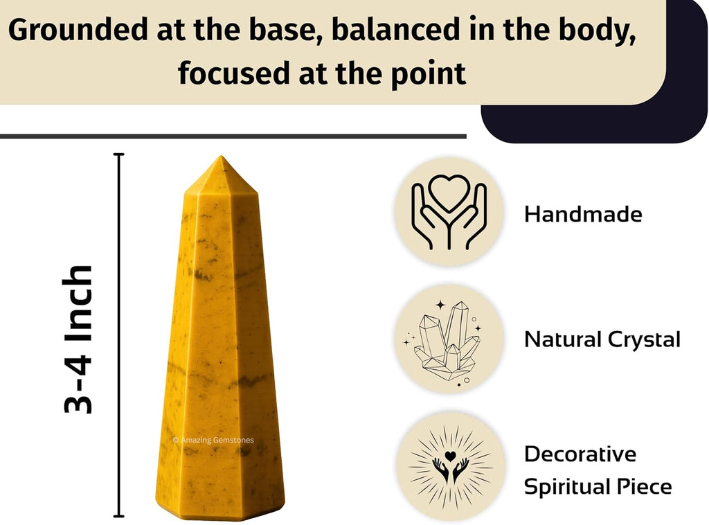 Amazing Gemstone Yellow Jasper Crystal Towers - Natural Healing Crystal Point Obelisk for Reiki Healing and Crystal Grid (3 Inch)
