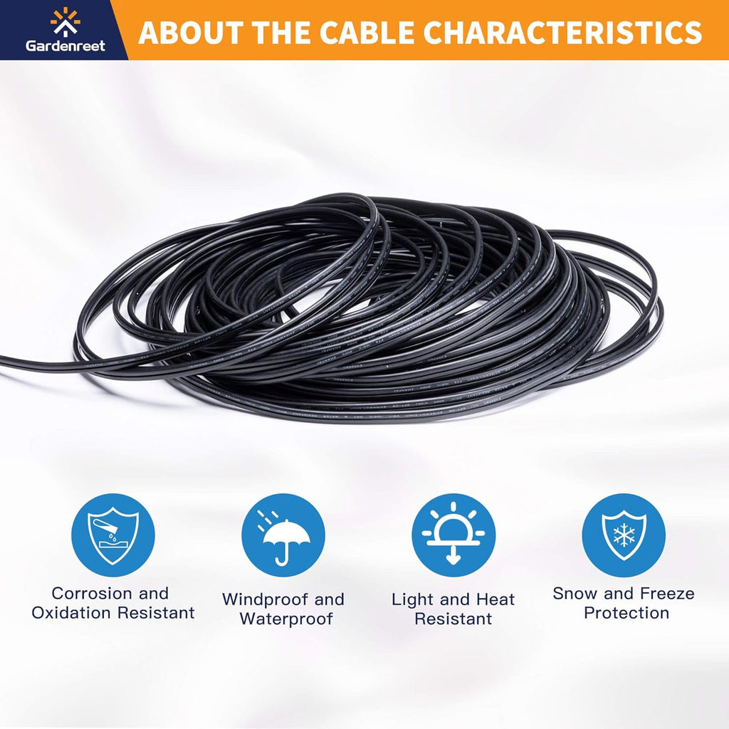 Gardenreet 12/2 Low Voltage Landscape Lighting Wire, 12AWG 2-Conductor, 250 Feet Copper Electrical Wire, PVC Wire for Low Voltage LED Light (UL Listed)