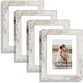 6x8 Picture Frame Set of 4, Made of Real Glass and Distressed White Frame - Display Picture 4x6 with Mat or 6x8 Without Mat, 6 by 8 Photo for Wall or Tabletop