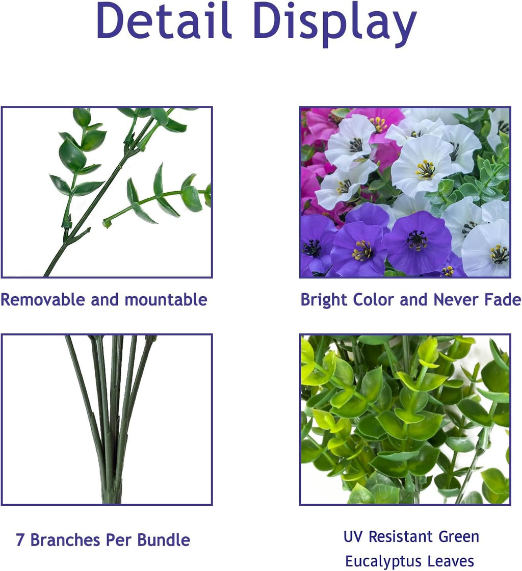 Artificial Flowers for Outdoors,UV Resistant Artificial Outdoor Flowers,Not-Fading Faux Flowers for Outdoor Planters Front Door Porch Yard Patio Garden Home Decor,12 Bundles Mix 4 Colors
