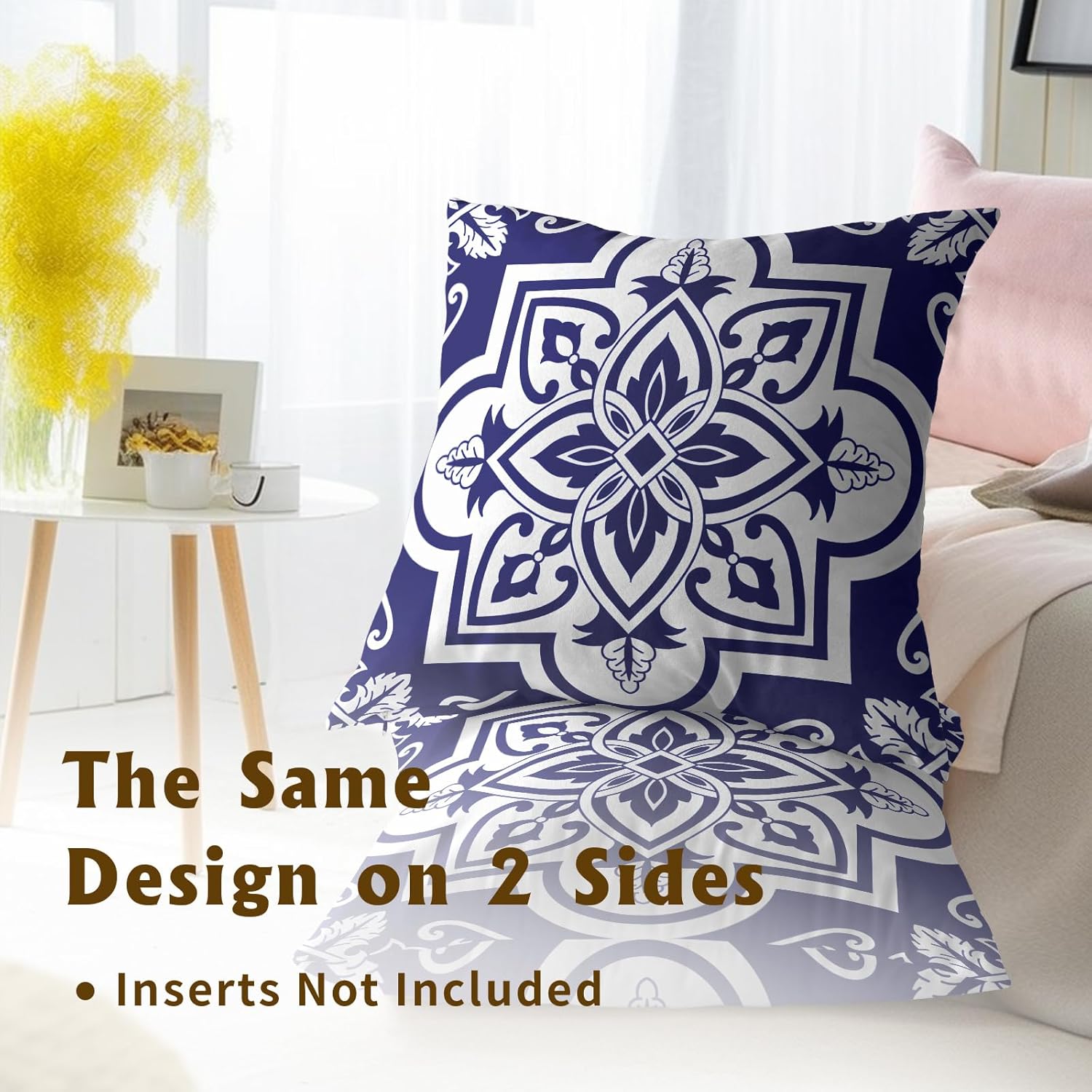 Navy White Geometric Floral Throw Pillowcases Set of 2 All-Season Soft Pillow Covers with Hidden Zipper,Durable for Sofa Bed Car Decor & Gift 18x18Inch