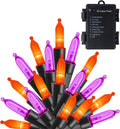 WATERGLIDE 50 LED Outdoor Halloween Lights, 16 FT Mini String Light with 8 Modes, Waterproof Battery Operated Tree Lights for Indoor Outdoor Patio Garden Party Wedding Decoration, Orange & Purple