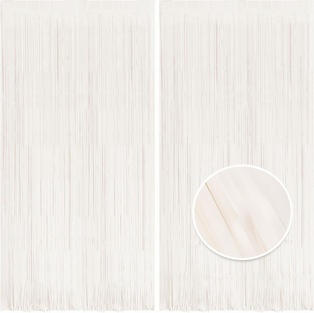 BRAVESHINE Tinsel Photo Backdrop Curtains - 2 Pack 3.2x8.2ft White Foil Fringe Streamer Curtain for Winter’s Snowflake/Birthday/Bachelorette/Engagement/Bridal Shower/Candy/Bow/Christmas Decorations