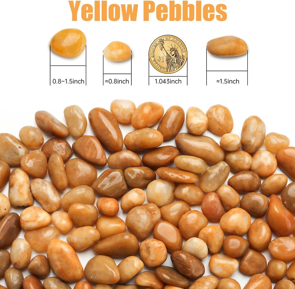 5 Lbs River Rocks for Plants,0.8-1.5 Inch Decorative Ornamental Pebbels, High Polished Stones for Garden Landscaping, Smooth Gravel Filler, Succulents, Fish Tank, Yellow