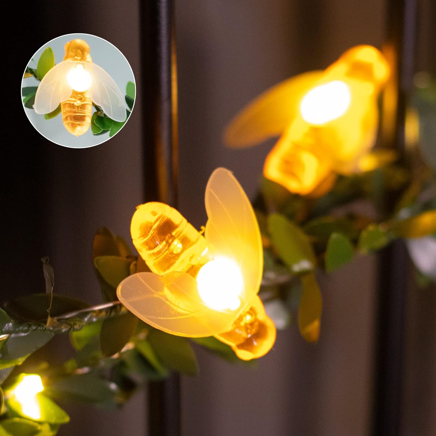 Vigdur 2 Packs Vine Lights - Tiny Leaf Ivy String Lights with 48 Bee Lights Battery Powered Waterproof Fairy Light Indoor Outdoor for Bedroom Party Garden Wall Décor St. Patrick's Day