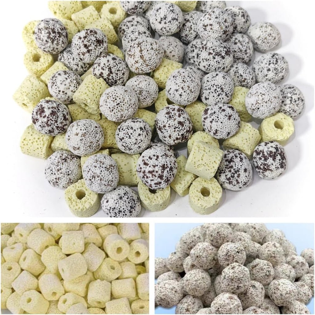 Filter Media,Bio Media for Aquarium Sump Filter Ceramic Rings Activated Carbon Bio Balls Freshwater Marine Biological Filter Media 1lb with Mesh Bag Bio Balls Ceramic Rings Set