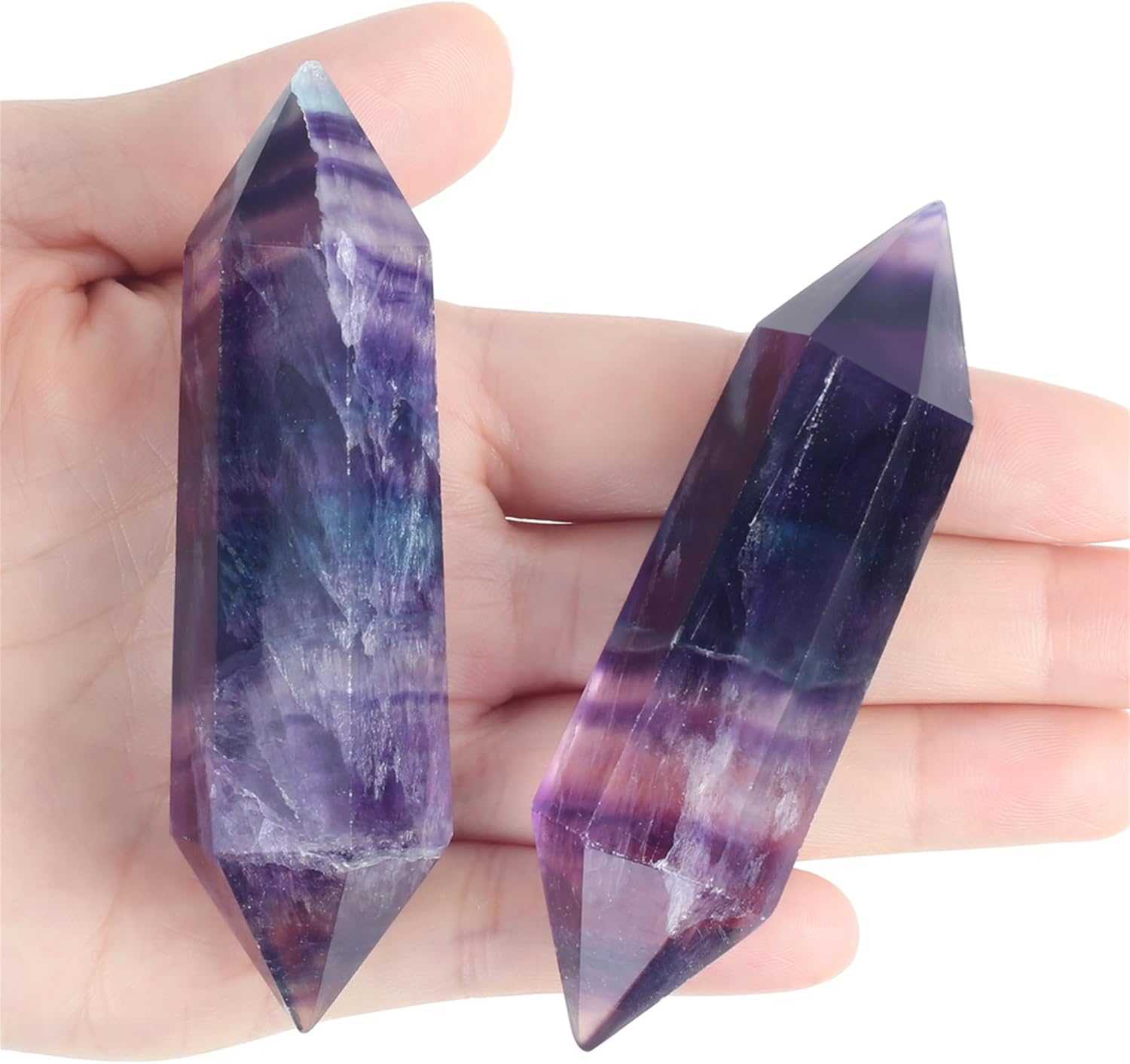 YATOJUZI 3.5" Rainbow Fluorite Healing Crystals Wand Natural Crystals and Healing Stones Large Hexagonal Fluorite Crystal Points for Meditation Divination Reiki Energy Balancing 1PCS