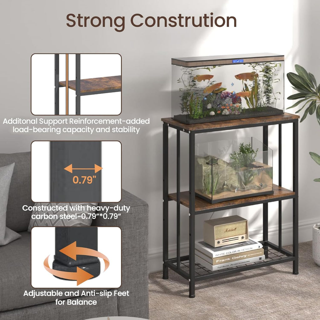 10-20 Gallon Fish Tank Stand, 3-Tier Metal 20 Gallon Aquarium Stand Heavy Duty 5-10 Gallon Reptile Stand with Adjustable Storage Shelf for Breeder/Turtle/Terrarium Tank-24.8" L*11.8" W*30.7" H
