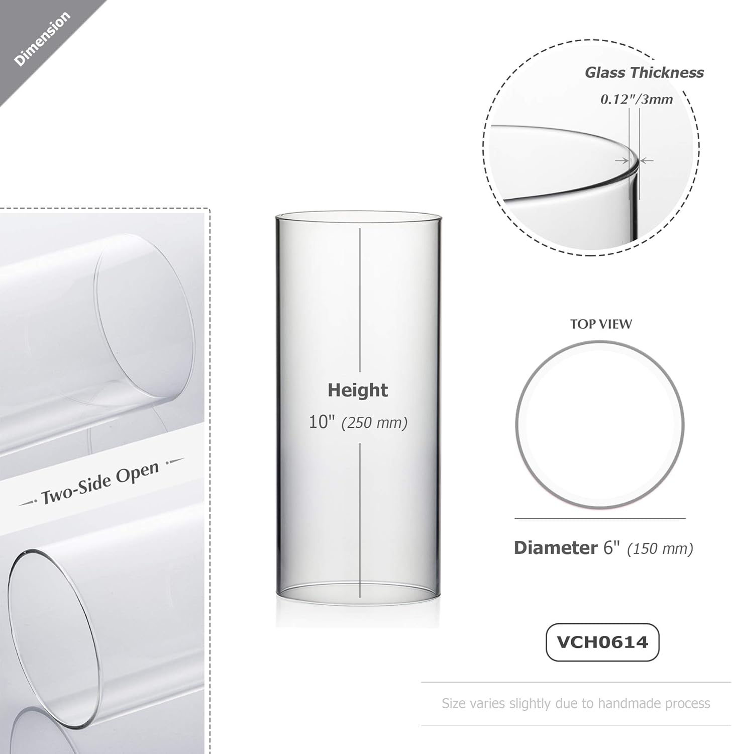 WGVI Hurricane Candle Holder Sleeve, Wide 6", Height 14", Clear Glass Cylinder Candleholder, Chimney Tube, Open Ended Candle Shade, 6 Pieces Bulk
