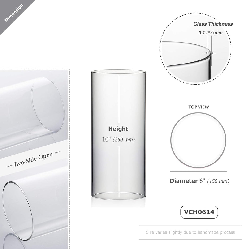 WGVI Hurricane Candle Holder Sleeve, Wide 6", Height 14", Clear Glass Cylinder Candleholder, Chimney Tube, Open Ended Candle Shade, 1 Piece