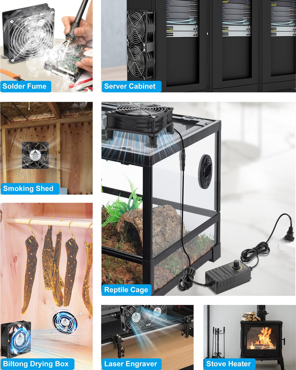 G‌DSTIME 120mm x 38mm Computer Fan with Variable Speed Controller, Powerful Airflow High Static Pressure 110V 220V AC Powered for Biltong Box, Server Rack, Solder Fume Extractor Cooling Ventilation
