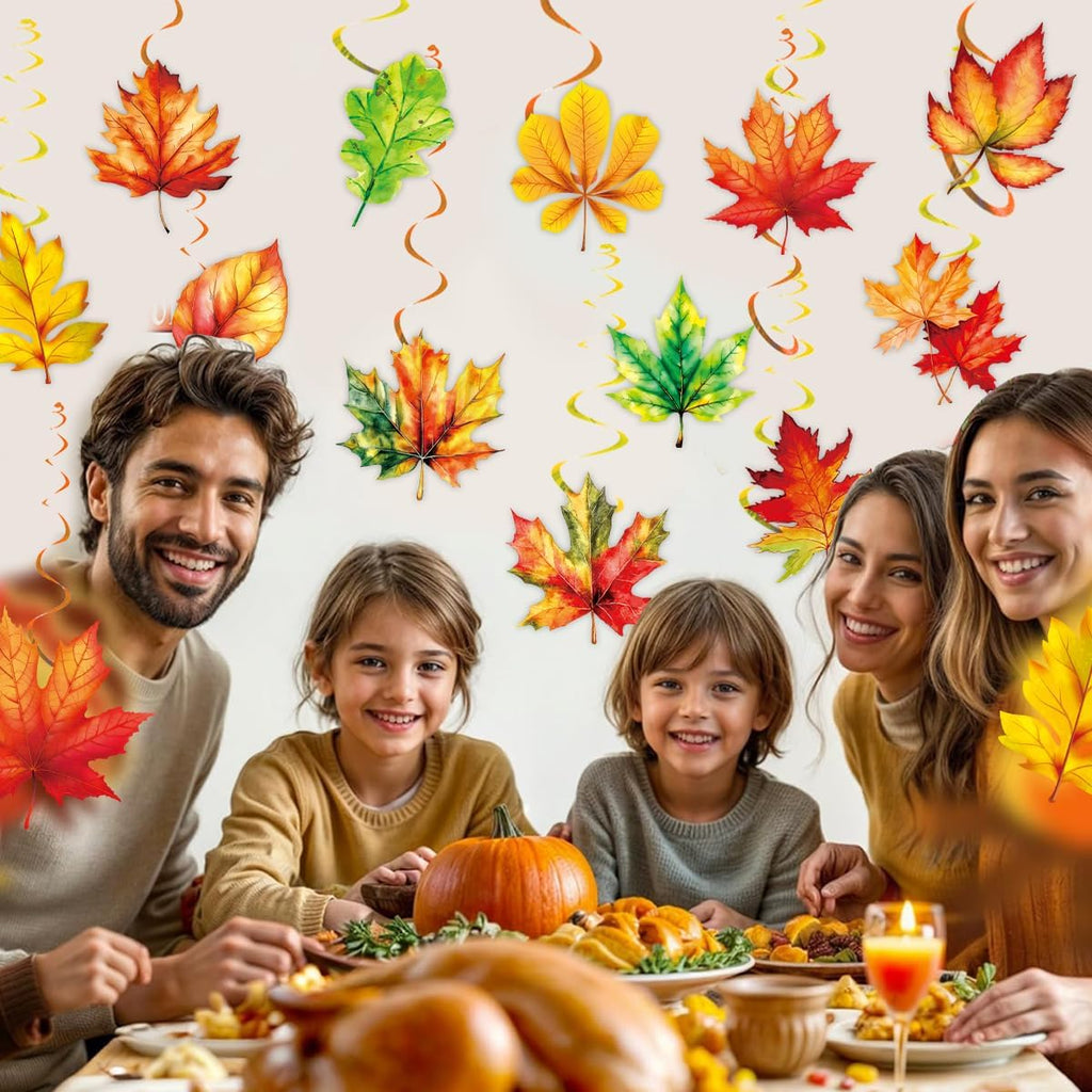 24 Pieces Fall Leaves Hanging Swirls – Maple Leaves Swirls Decorations 5.6×5.9 Inch Fall Thanksgiving Ceiling Hanging Decorations for Home, Autumn Thanksgiving, Harvest Decor, Family Gathering