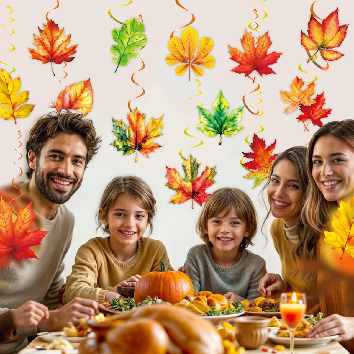 24 Pieces Fall Leaves Hanging Swirls – Maple Leaves Swirls Decorations 5.6×5.9 Inch Fall Thanksgiving Ceiling Hanging Decorations for Home, Autumn Thanksgiving, Harvest Decor, Family Gathering