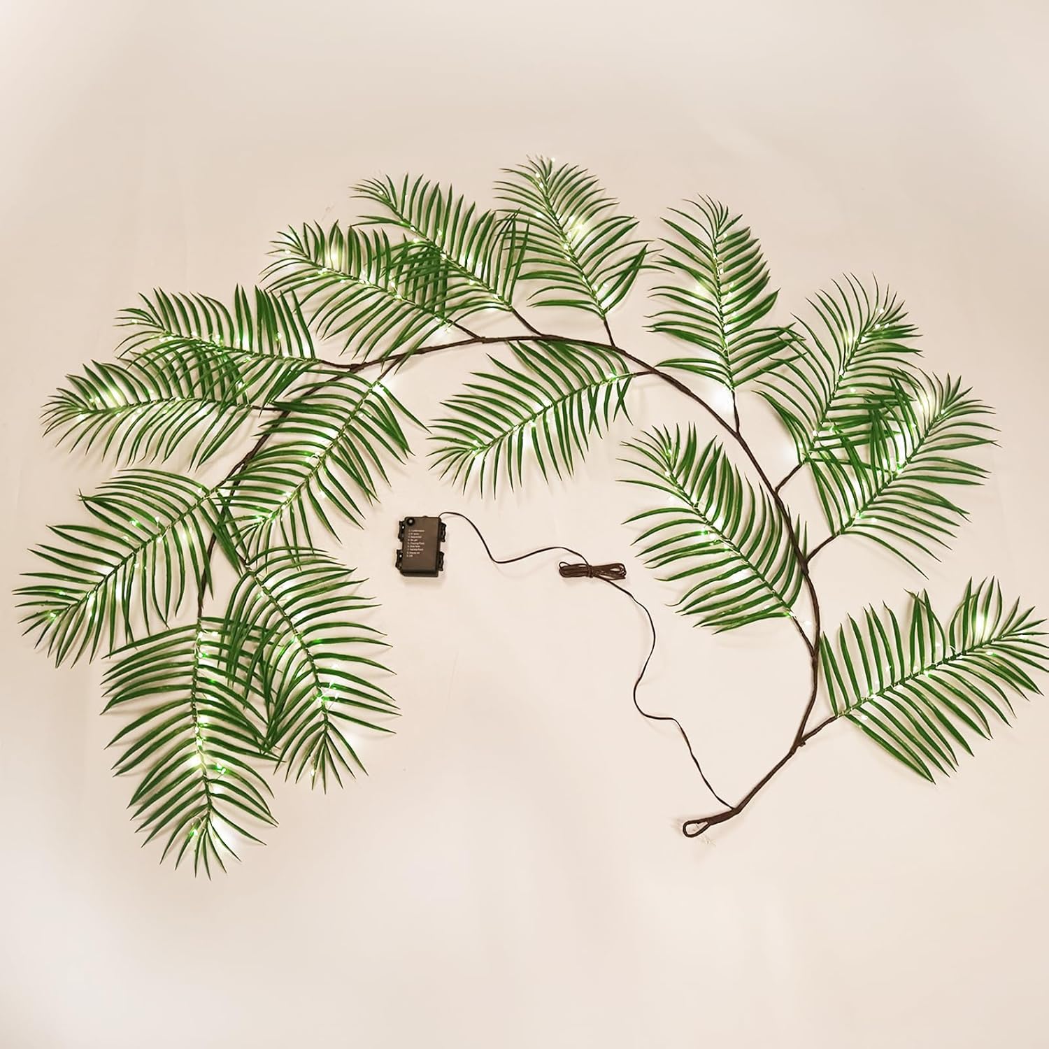 RECUTMS Artificial Palm Leaves Garland Ivy 6FT with 150LED Fairy Lights Battery Operated Faux Tropical Monstera Leaf Greenery Twig Vine Indoor Outdoor Home Christmas Fireplace Mantle Table Decoration