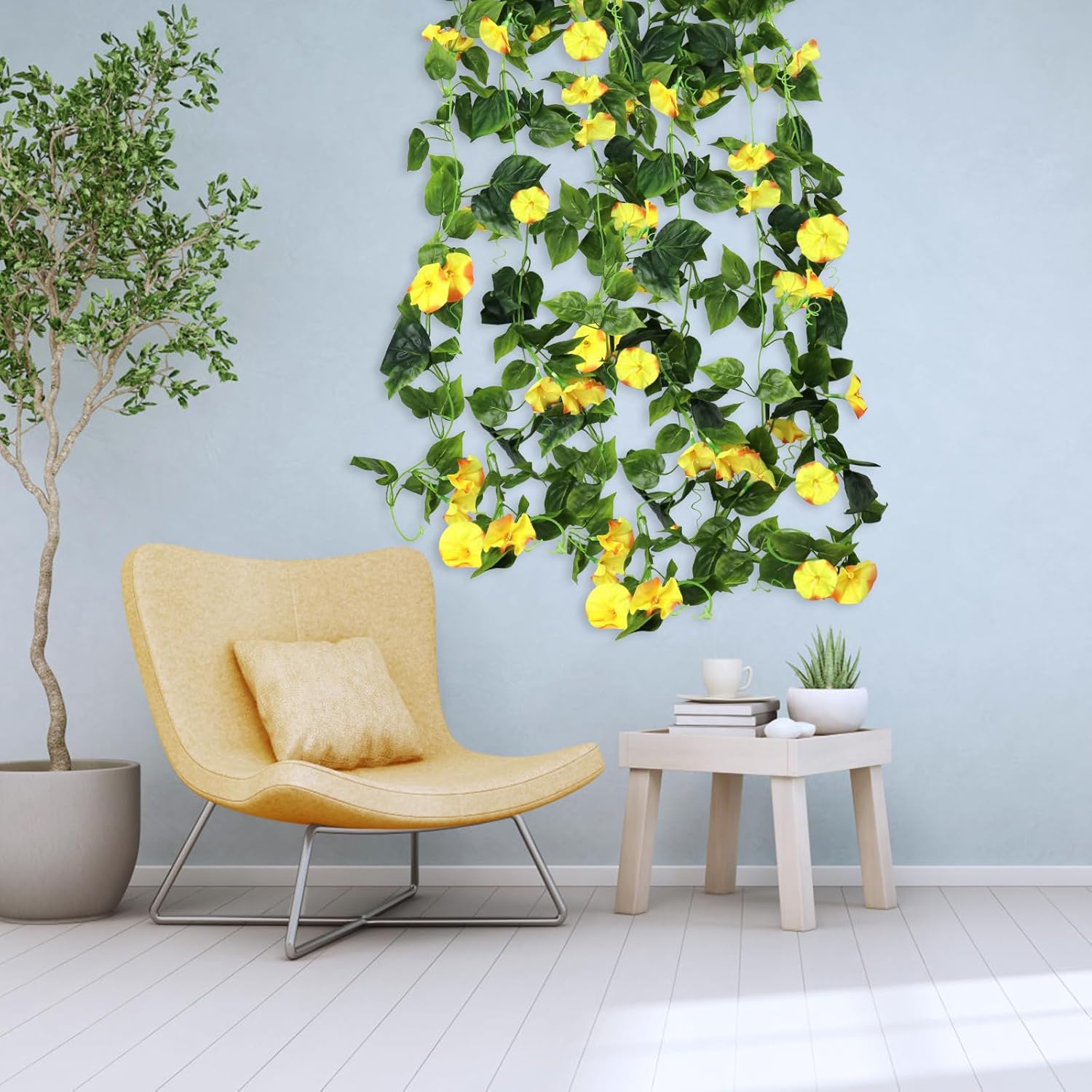 AirSun Artificial Morning Glory Flower Vines, 2pcs 15Feet Hanging Plants Silk Garland Fake Green Plant Home Garden Wall Fence Indoor Outdoor Wedding Birthday Decor