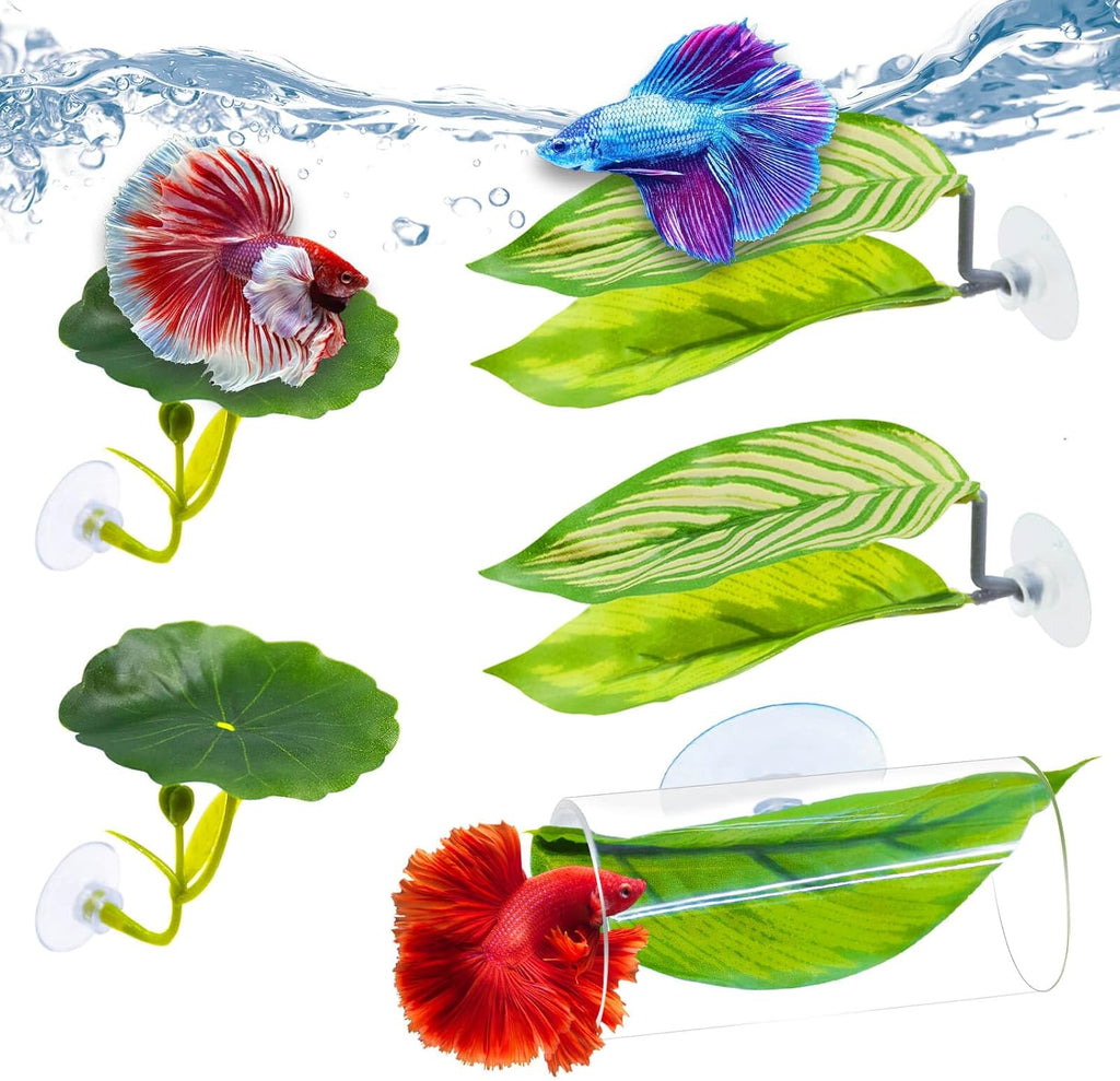5PCS Betta Hammock & Fish Toys Set, Soft Aquarium Decor Plastic Plants that Won’t Damage Fishtail, Acrylic Tube Tunnel for Betta Fish Tank Decorations, Aquarium Hideout with Spare Suction Cups