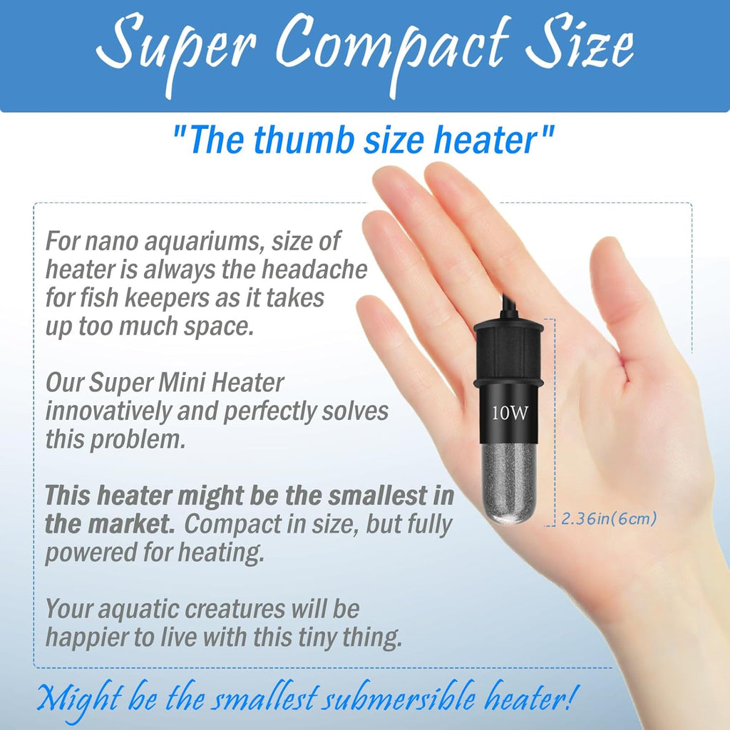 Super Mini Aquarium Heater 20W Betta Heater Adjustable Submersible Fish Heater Small Fish Tank Heater Turtle Heater with Digital Display Thermostat, for 2-4 Gallon Tanks