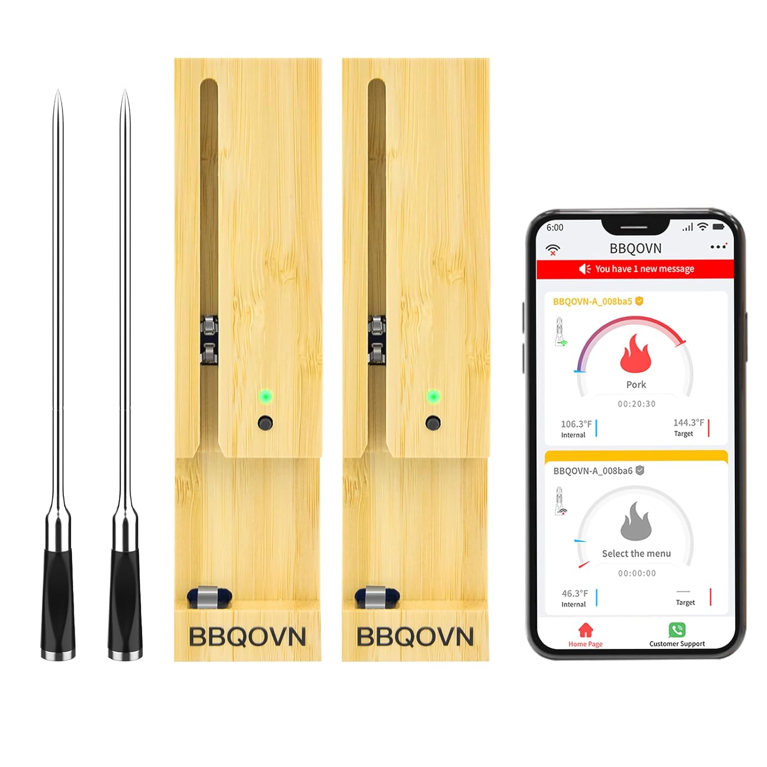 Bluetooth Wireless Meat Thermometer Ultra-Thin Probe NIST Accuracy Certification 800FT Range Monitor Temperature for BBQ,Grill,Kitchen,Sous Vide,Oven,Smoker (2, Grey, Small)