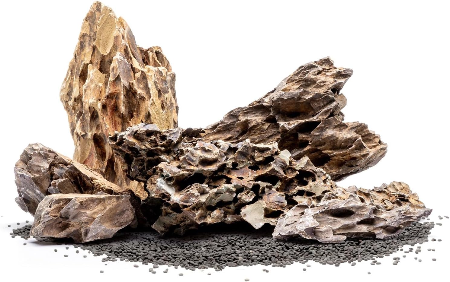 SubstrateSource Natural Aquarium Stones - Ohko w/Mixed Reds, Yellows & Browns, Scale-Like Texture - Freshwater Aquascaping, Betta Fish & Shrimp Tank Decorations, Zen Garden Layouts - Dragon, 16 LB