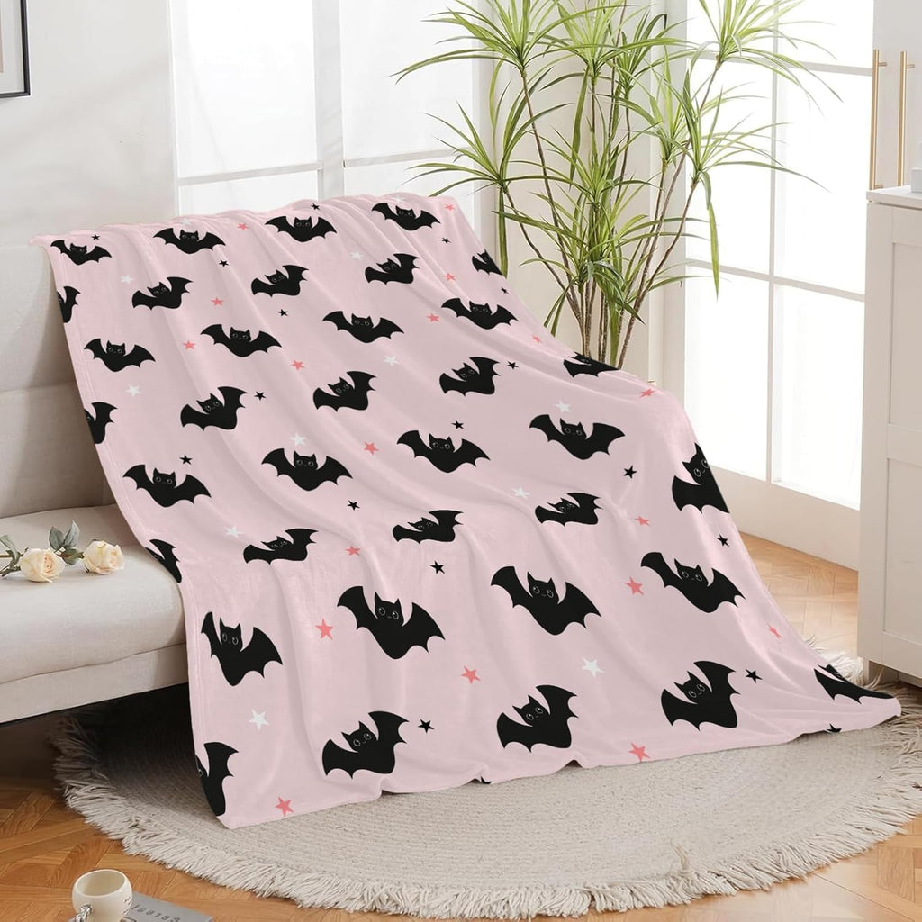 Pink Bat Throw Blanket Bats Print Throw Blankets for Couch Sofa Bed Stuff Decor Soft Cozy Fleece Plush Warm Flannel Bedding for Lover Men Women Boys Girls 60"x80"