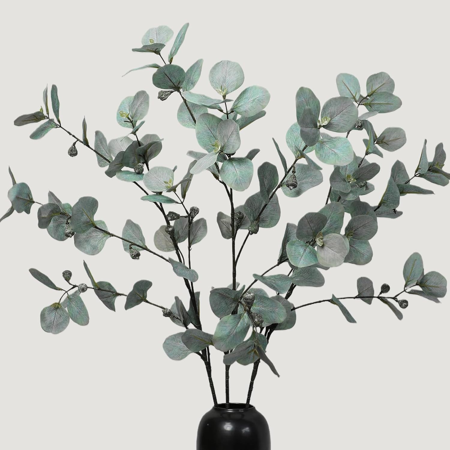 KBREE 41.3" Eucalyptus Stems, 3 Pcs Faux Eucalyptus with Seed Pods, Extra Long Stems Greenery Decor for Tall Vase, Home, Wedding & Office (Silver Green)