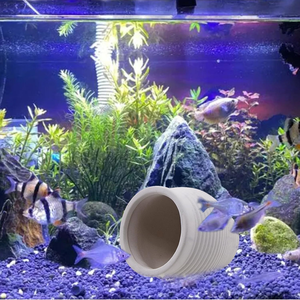 AnRui Ceramic Jar Betta Fish Tank Decor Clay Pot Aquarium Accessories Hideout Cave Decorations Ornaments for Small Fish, Shrimp, Cichlid to Play Hide Breed, Small White